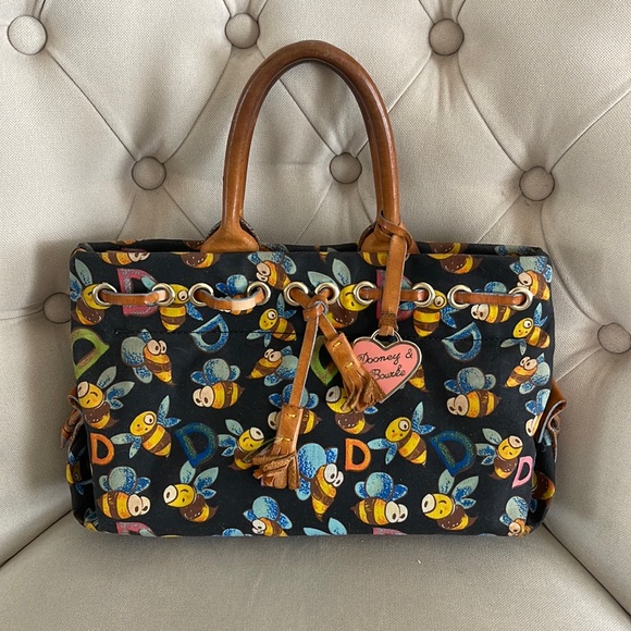 Dooney & Bourke Bags Vintage Dooney Bourke Bee Print Tassel Tote